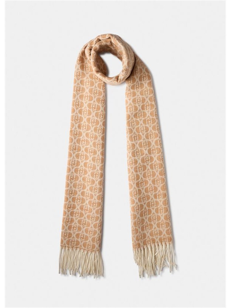 Scialle Liu Jo tessuto jacquard cammello con logo