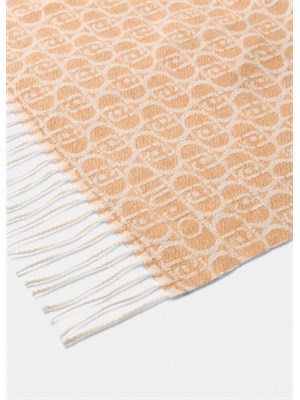 Scialle Liu Jo tessuto jacquard cammello con logo in DONNA