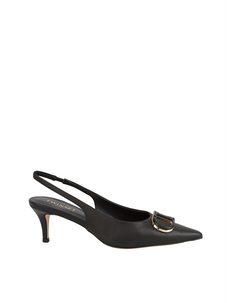 DÉcolletÉ sling back Twinset in pelle nera con logo