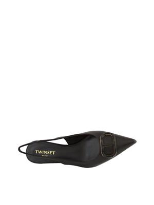 DÉcolletÉ sling back Twinset in pelle nera con logo in DONNA