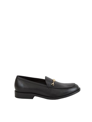 Mocassino Twinset in pelle nera con logo oro in DONNA