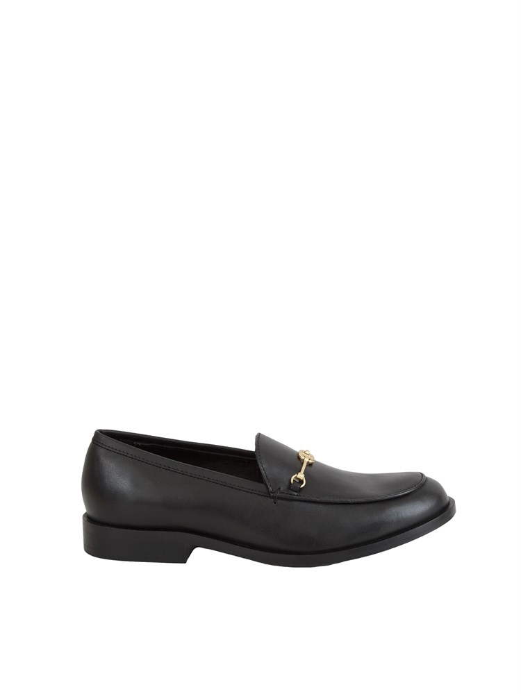 Mocassino Twinset in pelle nera con logo oro