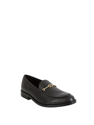 Mocassino Twinset in pelle nera con logo oro in DONNA