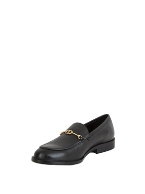 Mocassino Twinset in pelle nera con logo oro in DONNA
