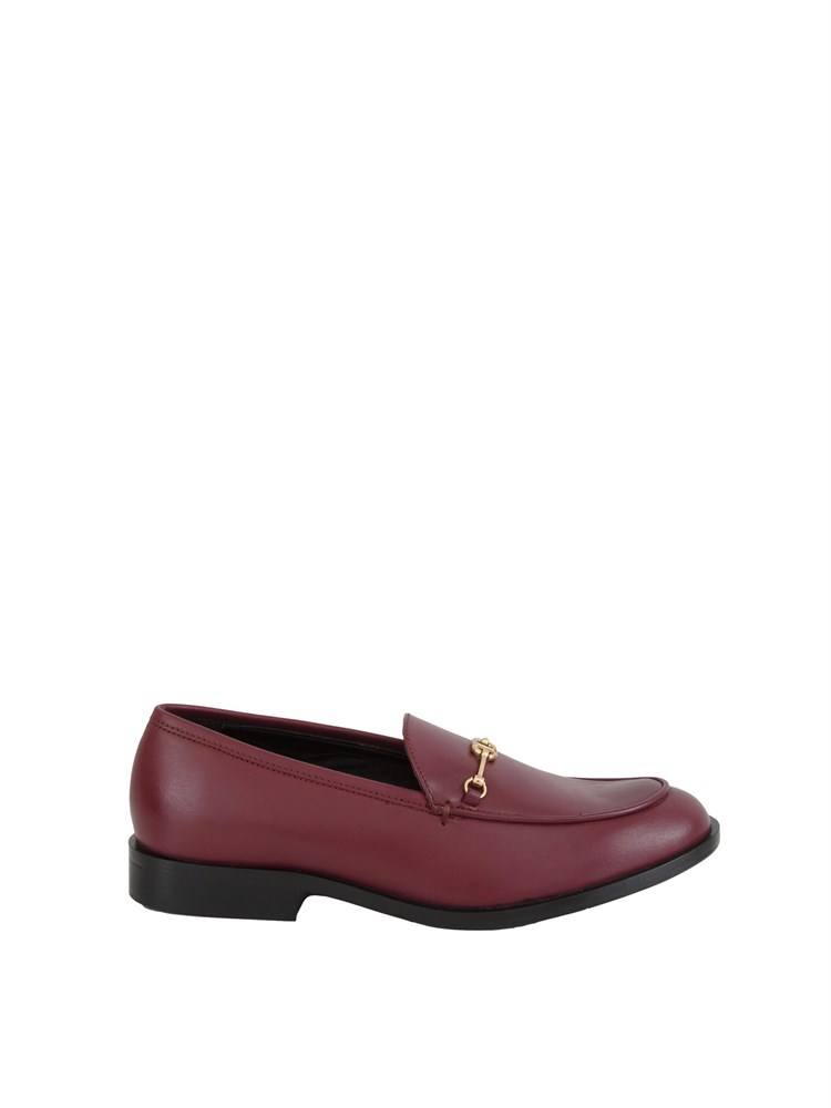 Mocassino Twinset in pelle bordeaux con logo oro