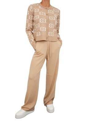 Cardigan Pinko in maglia cammello logo all over jacquard in DONNA