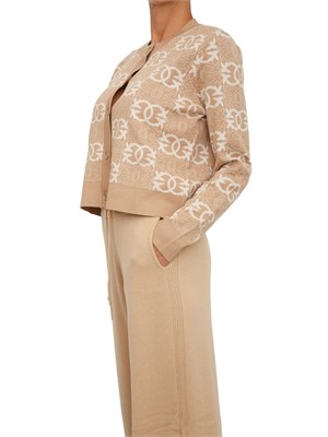 Cardigan Pinko in maglia cammello logo all over jacquard in DONNA