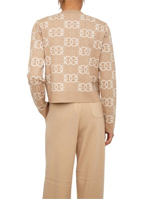 Cardigan Pinko in maglia cammello logo all over jacquard in DONNA