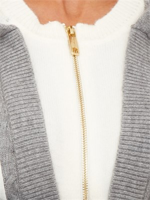 Cardigan full zip e cappuccio Fracomina in viscosa grigia e bianca in DONNA
