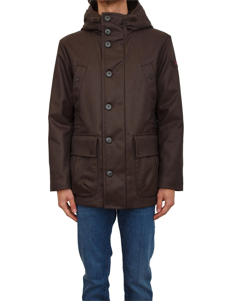 Giubbino con cappuccio Peuterey in drill di lana e nylon marrone