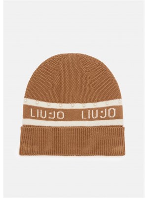 Berretto beanie Liu Jo donna in viscosa cammello con perle in DONNA