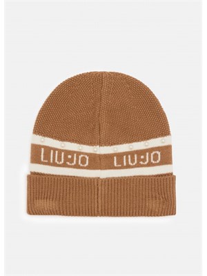 Berretto beanie Liu Jo donna in viscosa cammello con perle in DONNA