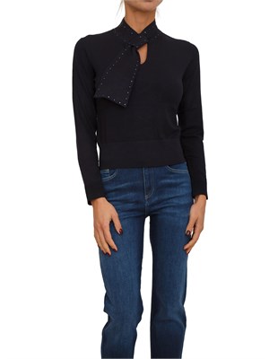 Maglia donna Maestrale Nenette in viscosa blu con sciarpina e borchie in DONNA