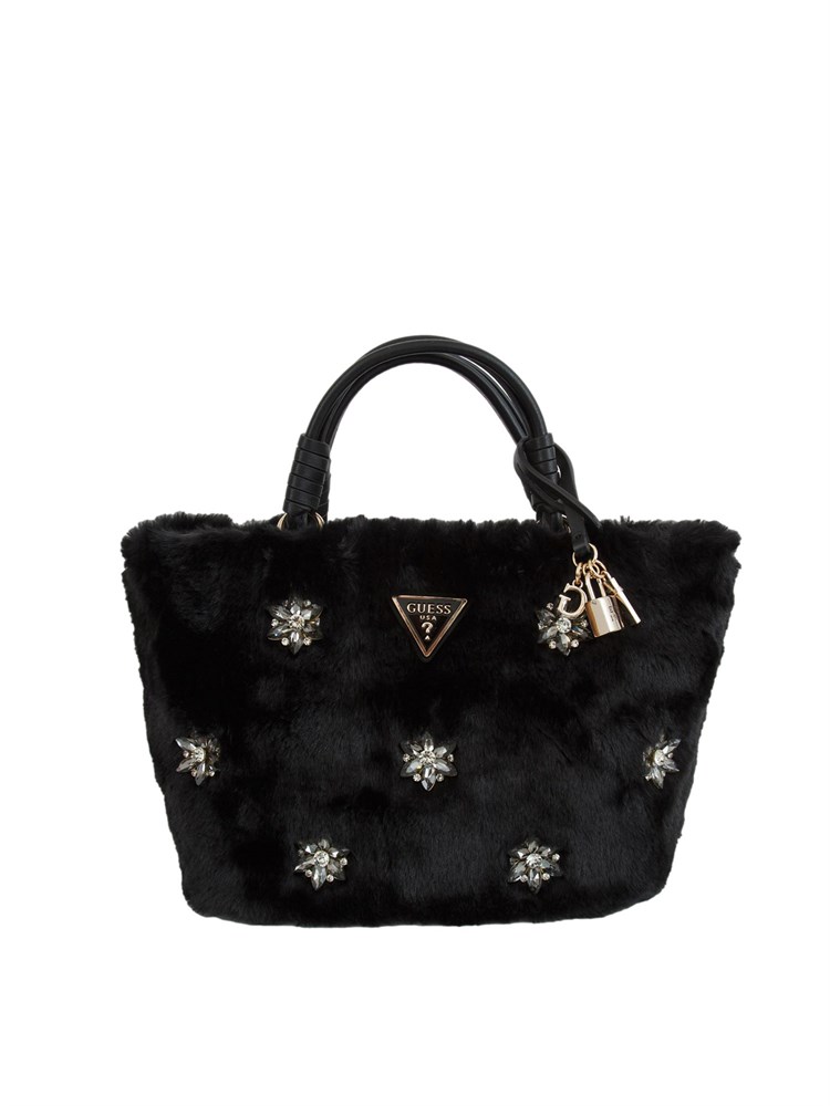 Borsa Shaida Guess Jeans in ecopelliccia nera con fiori gioiello
