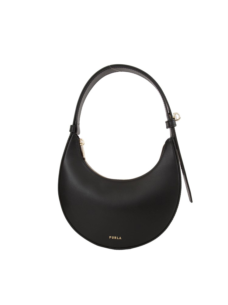 Borsa Furla Delizia a mezzaluna rigida in pelle nera