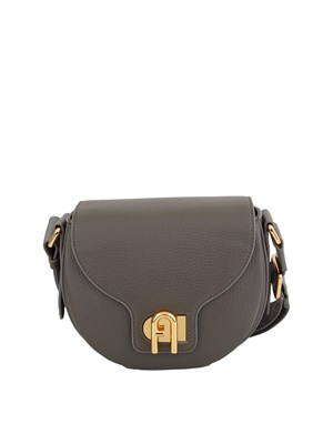 Borsa a tracolla Furla Lotus in pelle martellata grigia in DONNA