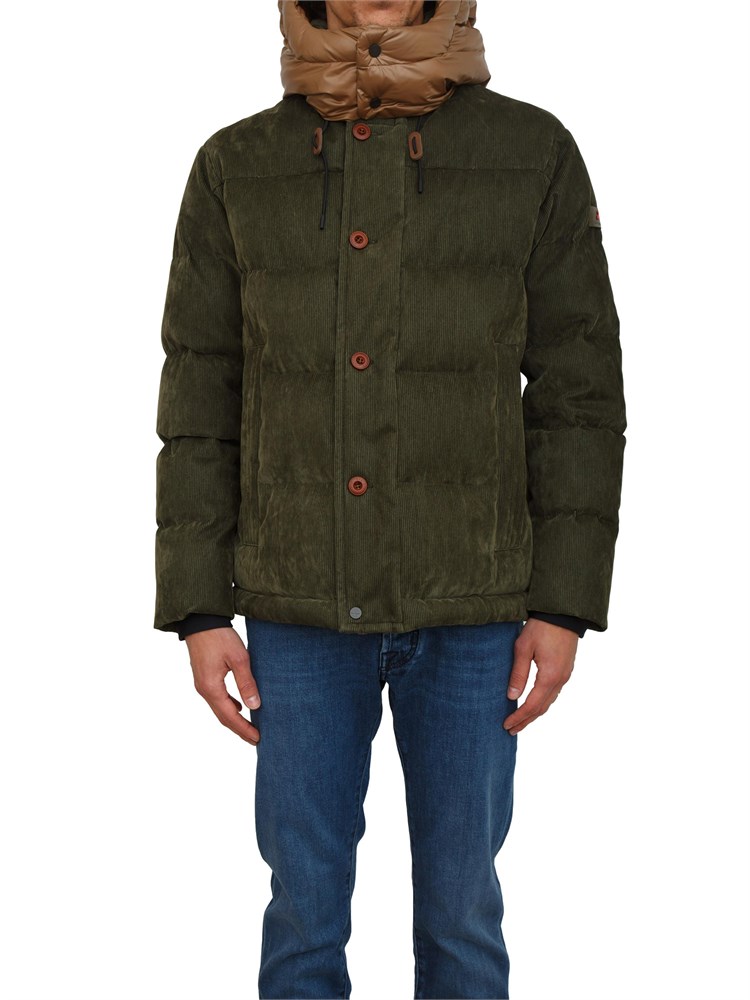 Giubbino con cappuccio Peuterey in piuma naturale e tessuto a coste verde