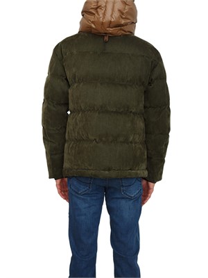 Giubbino con cappuccio Peuterey in piuma naturale e tessuto a coste verde in UOMO