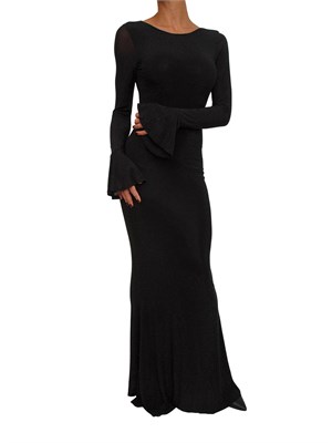 Abito lungo TwentyFourHaitch nero con strass in DONNA