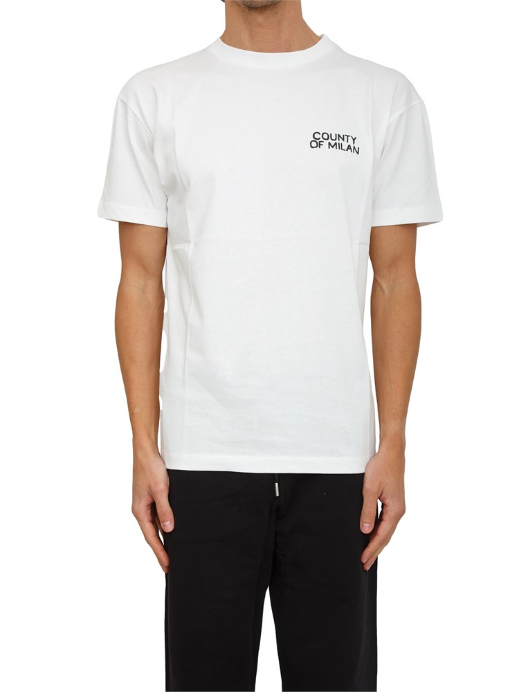 T-shirt uomo County of Milan in cotone bianco con stampa dietro
