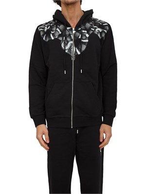 Felpa full zip con cappuccio County of Milan nera stampa serpente in UOMO