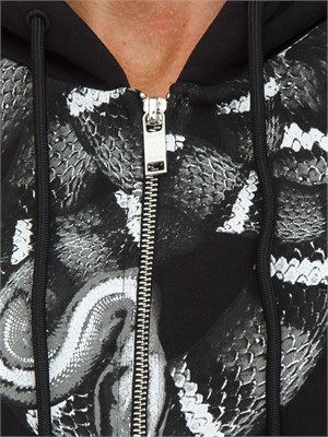 Felpa full zip con cappuccio County of Milan nera stampa serpente in UOMO