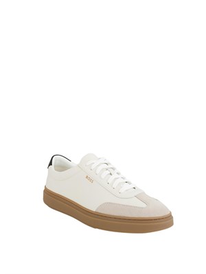 Sneakers Kierann Boss uomo in pelle martellata bianca in UOMO