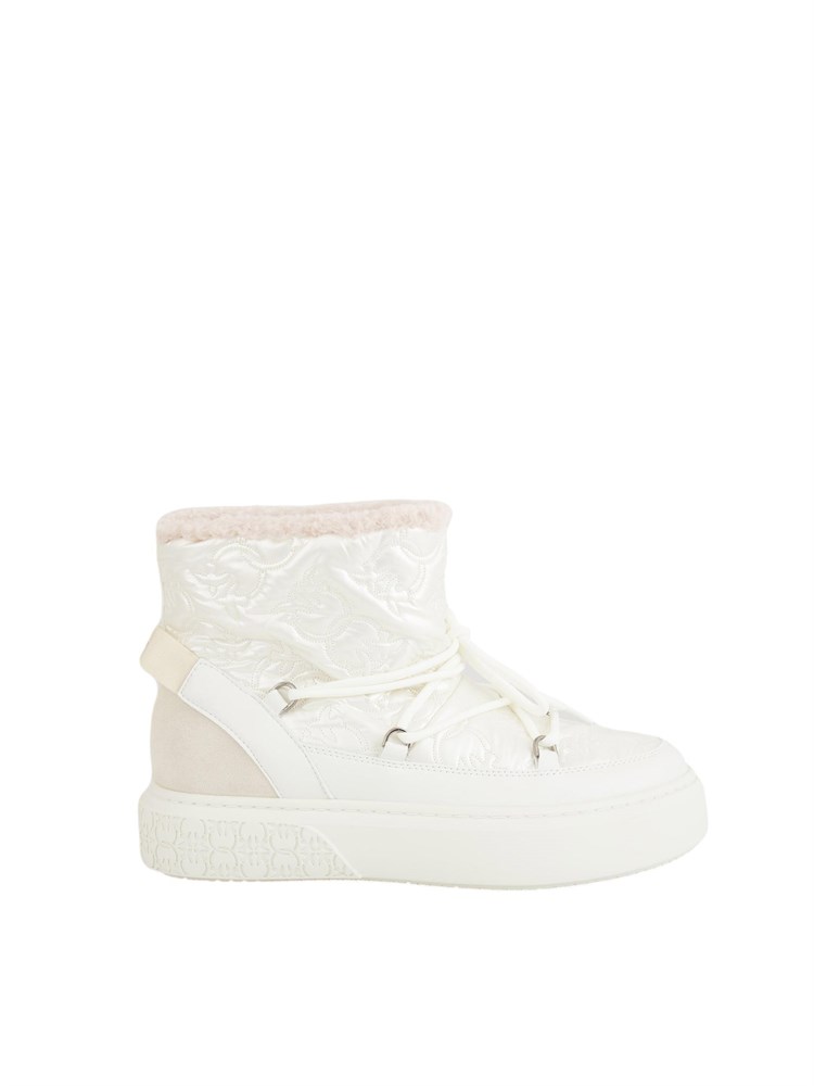 Stivali Yoko 19 Pinko in tessuto spalmato effetto pelle bianco