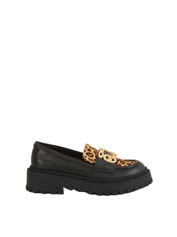 Mocassini Liu Jo Rumi 34 in pelle nera e inserto cavallino animalier