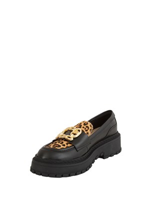 Mocassini Liu Jo Rumi 34 in pelle nera e inserto cavallino animalier in DONNA