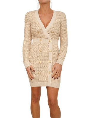 Abito Elisabetta Franchi in maglia bouclÉ beige con paillettes in DONNA