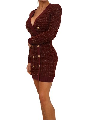 Abito Elisabetta Franchi in maglia bouclÉ bordeaux con paillettes in DONNA