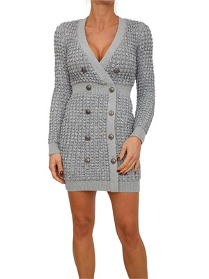 Abito Elisabetta Franchi in maglia bouclÉ grigia con paillettes in DONNA