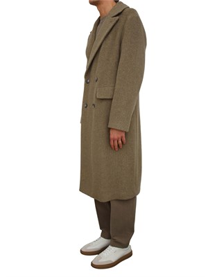 Cappotto doppiopetto Boss uomo in alpaca e lana verde spigato in UOMO