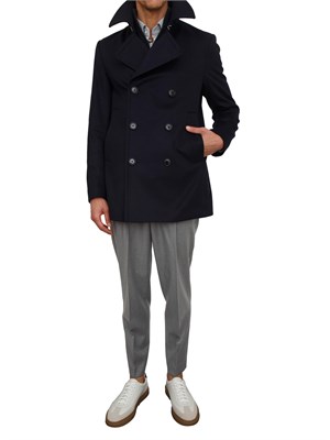 Cappotto doppiopetto Boss uomo in cashmere e lana blu in UOMO