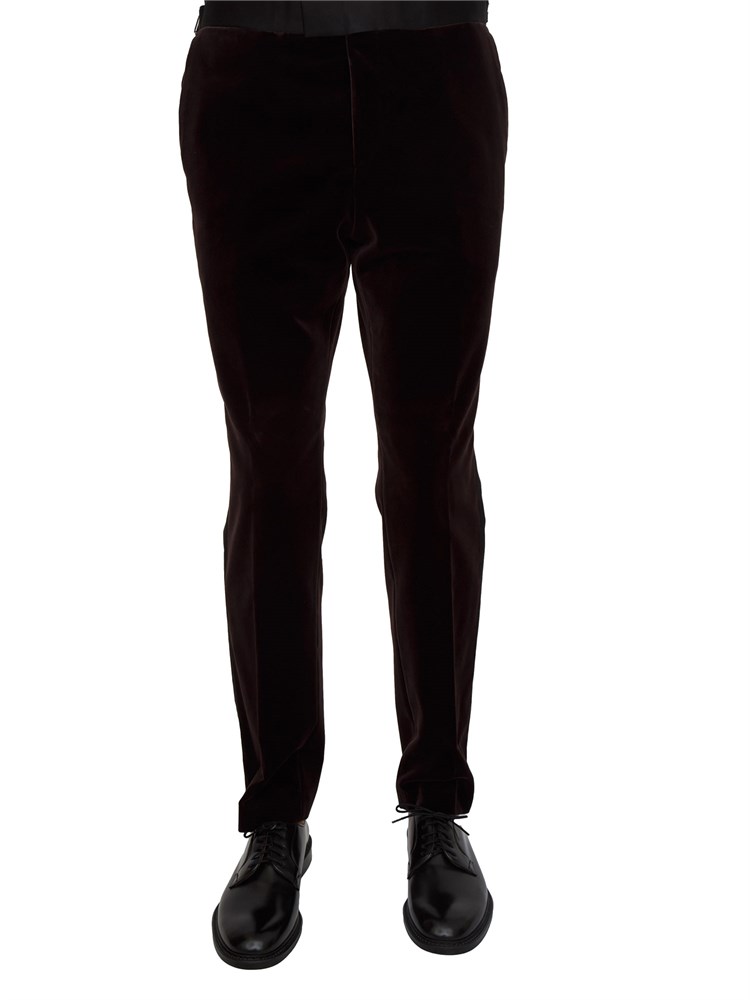 Pantaloni smoking Boss uomo in velluto marrone