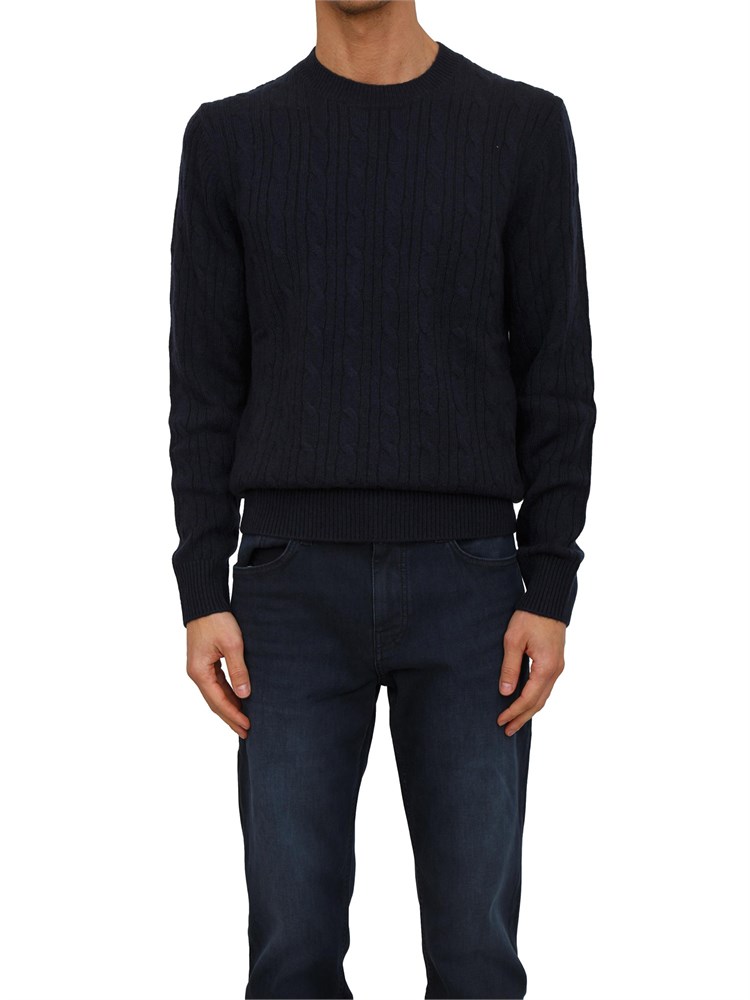 Maglia Boss uomo a trecce in cashmere e lana blu