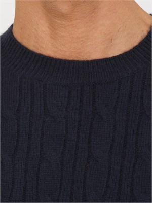 Maglia Boss uomo a trecce in cashmere e lana blu in UOMO