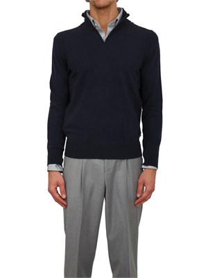Maglia collo mezza zip Boss uomo in cashmere e lana blu in UOMO