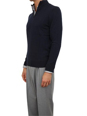 Maglia collo mezza zip Boss uomo in cashmere e lana blu in UOMO