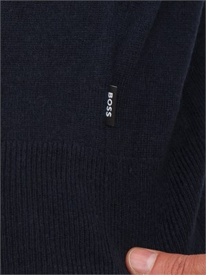 Maglia collo mezza zip Boss uomo in cashmere e lana blu in UOMO