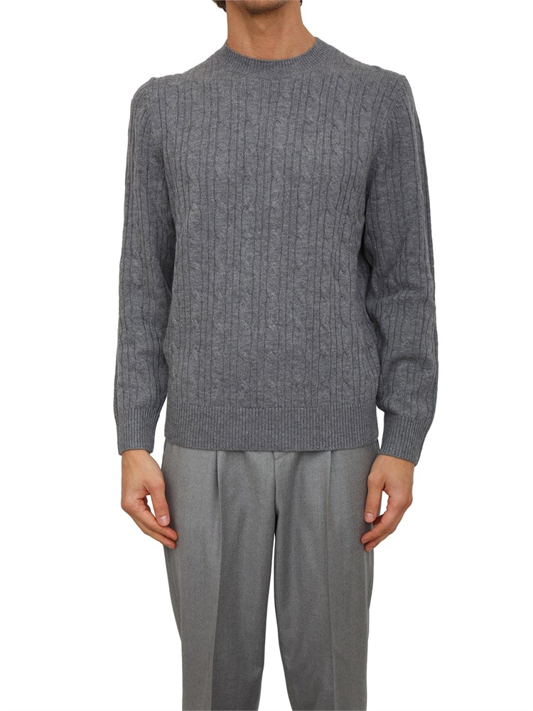 Maglia Boss uomo a trecce in cashmere e lana grigio