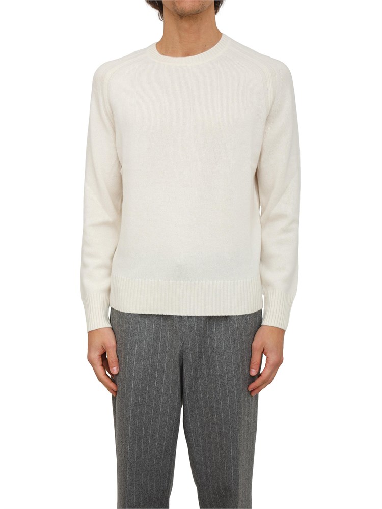 Maglia girocollo Boss uomo in cashmere bianco