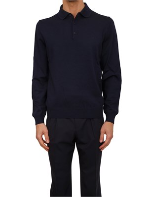 Polo maglia Boss uomo in lana vergine blu in UOMO