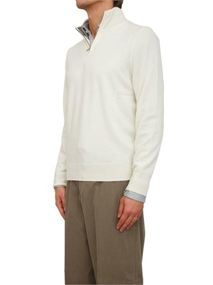 Maglia Boss uomo mezza zip in cashmere e lana bianco in UOMO