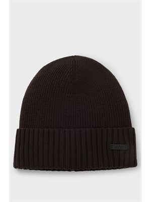 Berretto Boss uomo in lana vergine marrone in UOMO