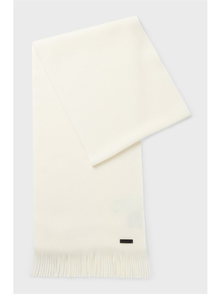Sciarpa Boss uomo in lana avorio lavorazione Raschel