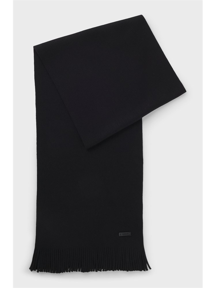 Sciarpa Boss uomo in lana nera lavorazione Raschel