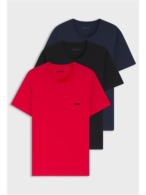 Set tre t-shirt uomo Hugo in cotone rosso, nero, blu in UOMO
