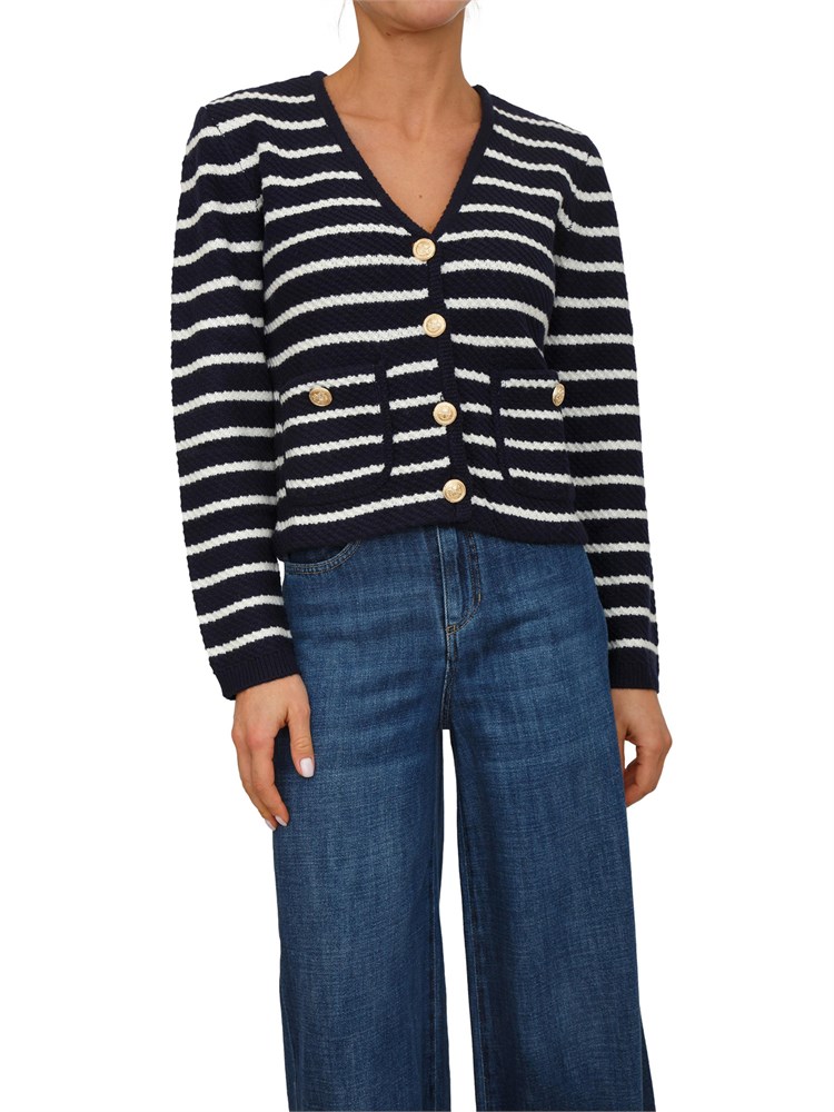 Cardigan Camlost in misto lana blu a righe bianche